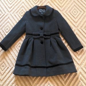 Tailored Rothschild Gray Coat with bow and velvet detail